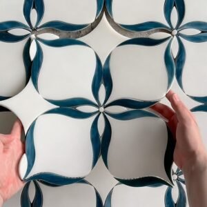 Four-Leaf Mosaic Tile with Gold and Blue Accents