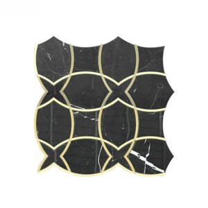 Luxury Black Marble Gold Inlay Oval Mosaic Tile (300x300mm)