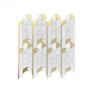 Modern Art Waterjet Marble Mosaic Tile Geometric Gold Inlay Feature Wall Tile