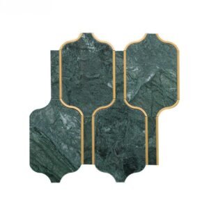 Dark Green Marble Lantern Mosaic Tile with Gold Brass Inlay