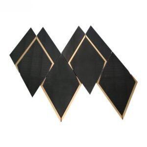 Black Marble Diamond Geometric Mosaic Tile with Gold Brass Inlay